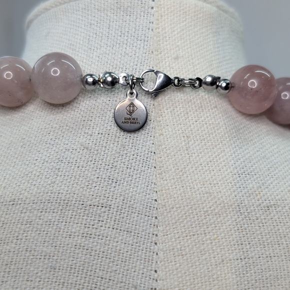 Chunky Lavender Rose Quartz Artisan Necklace D092 - Picture 6 of 6